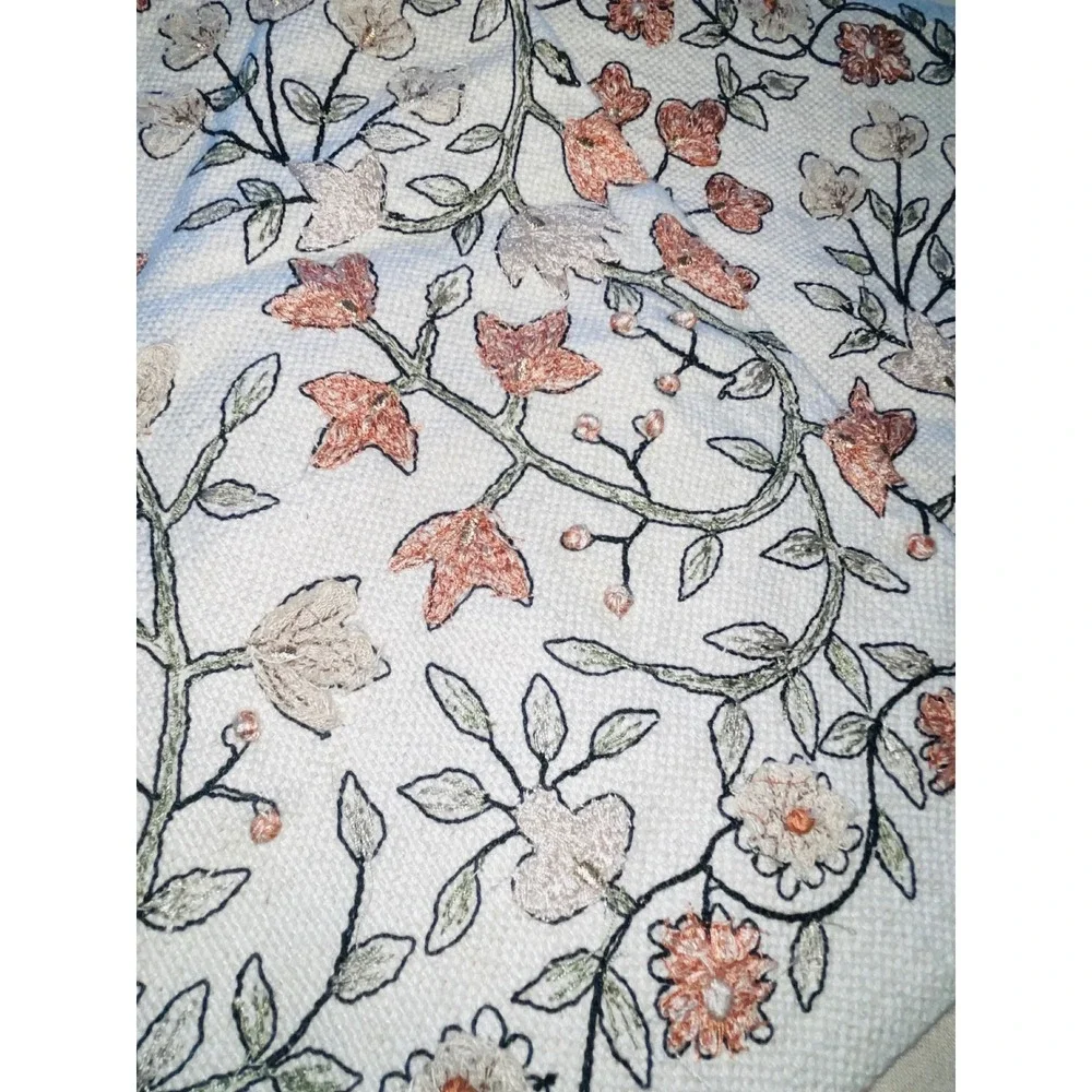 2 Pottery Barn Floral Crewel Embroidered Pillow Covers  Botanical 25x16 Boho